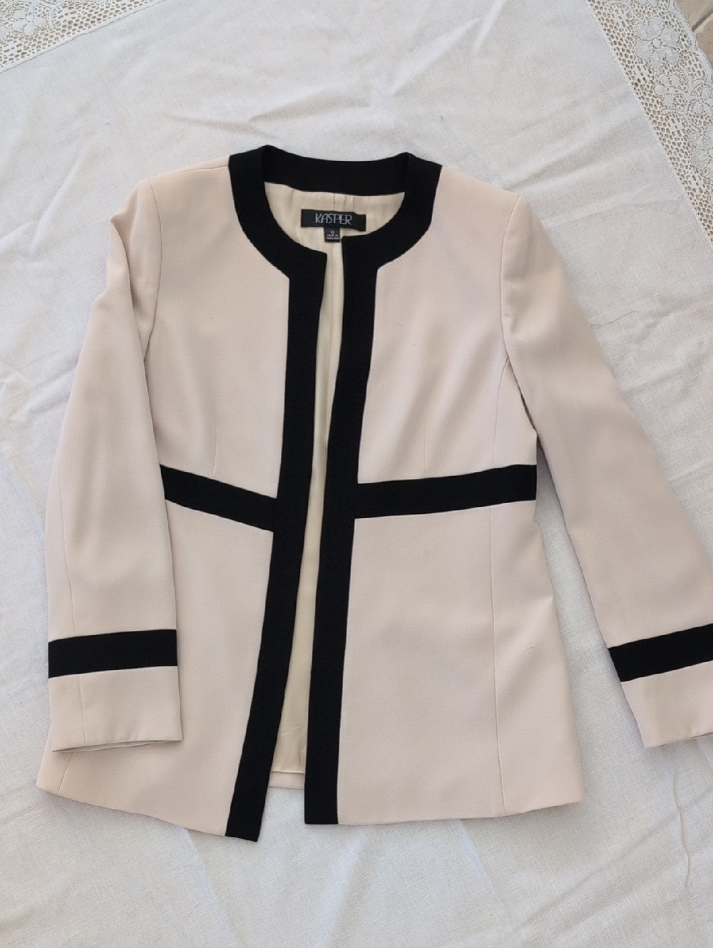 Kasper Cream Blazer with Black Trim